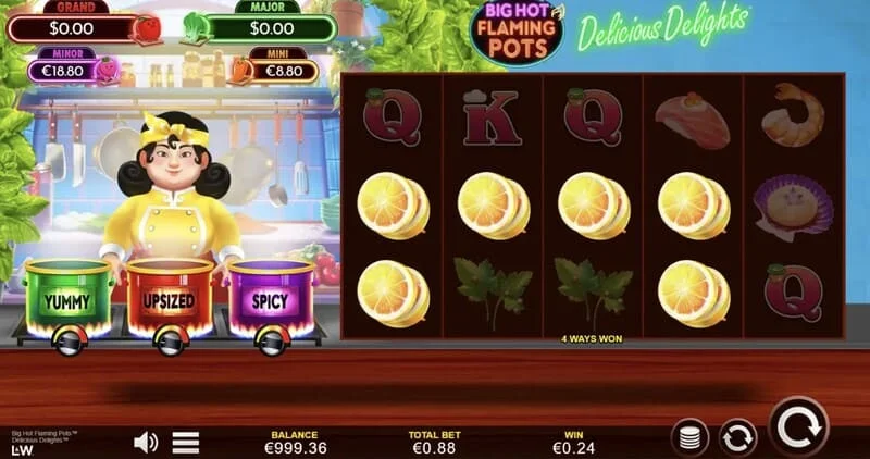 Big Hot Flaming Pots Delicious Delights - combinaison gagnante en jeu de base